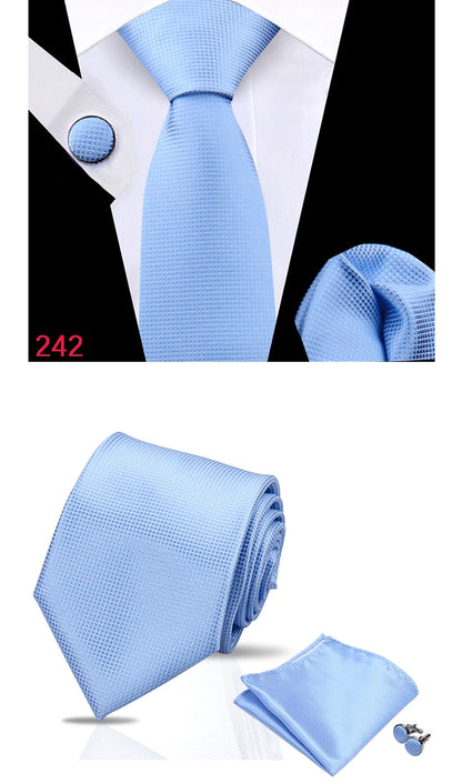 Luxury Plaid Tie For Mens Necktie Handkerchief Pocket Square Cufflinks Set Jacquard Woven Ties Wedding Business Accessories