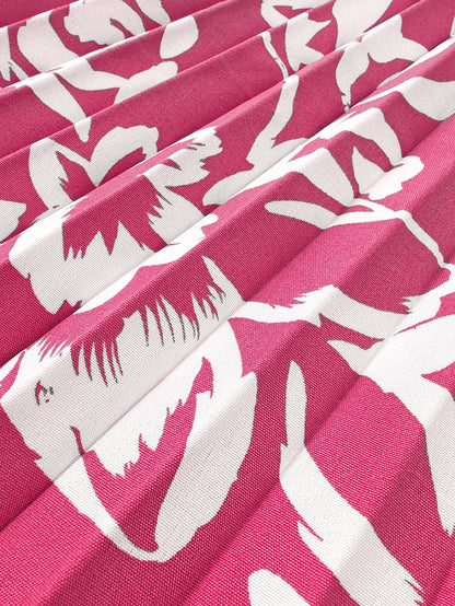 Spring Summer Elegant Flower Print Dress Short Sleeve Folded Dresses for Women Mother's Day