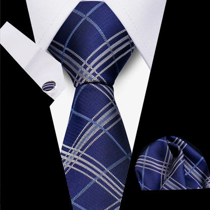 Classic Elegant Ties For Men Fashion Gifts Striped Solid Necktie Handchief Cufflink 3 Pcs Set Wedding Business Suit Accessories