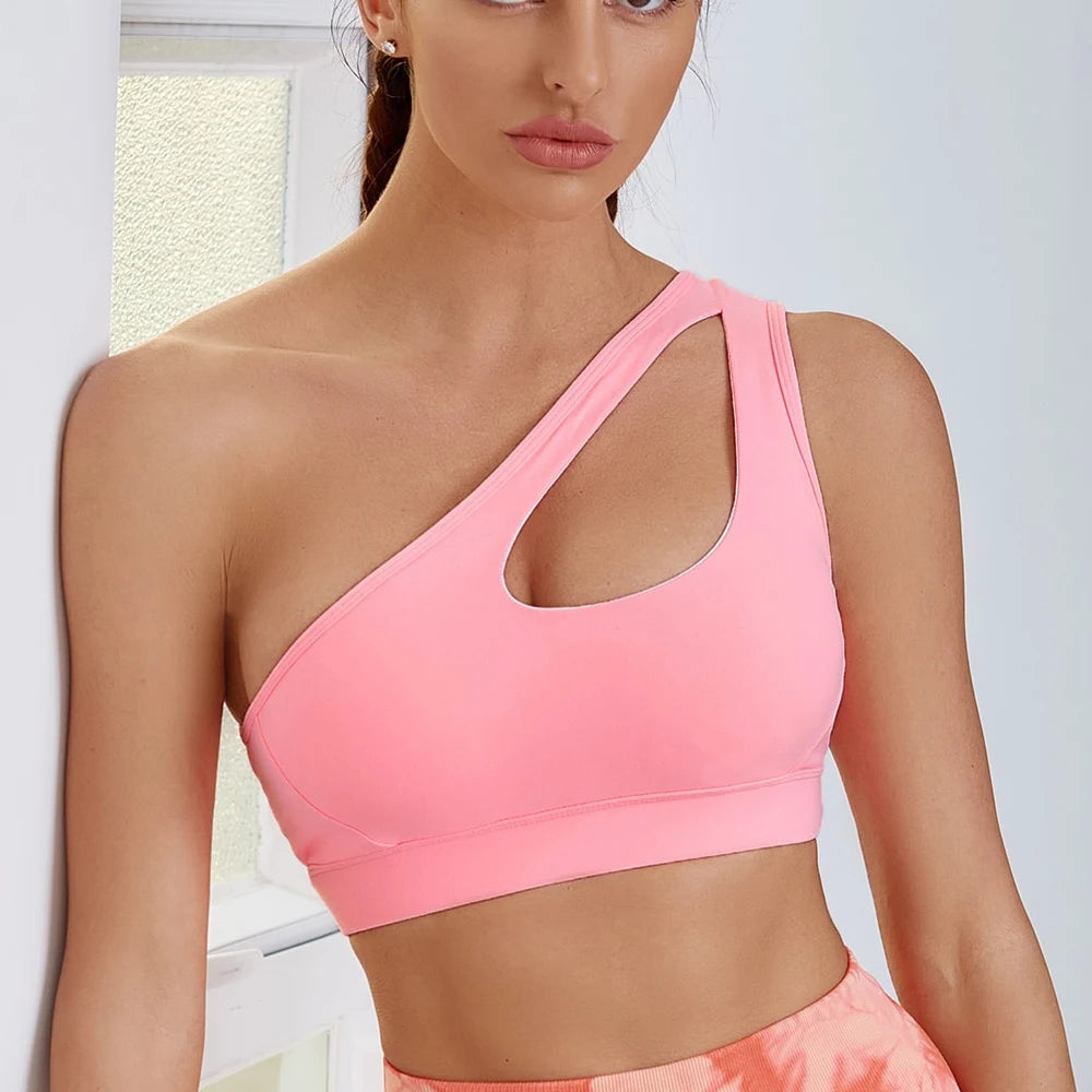 One-shoulder Sports Underwear Fitness Yoga Quick-drying Shock-proof Vest Running Bra for Women