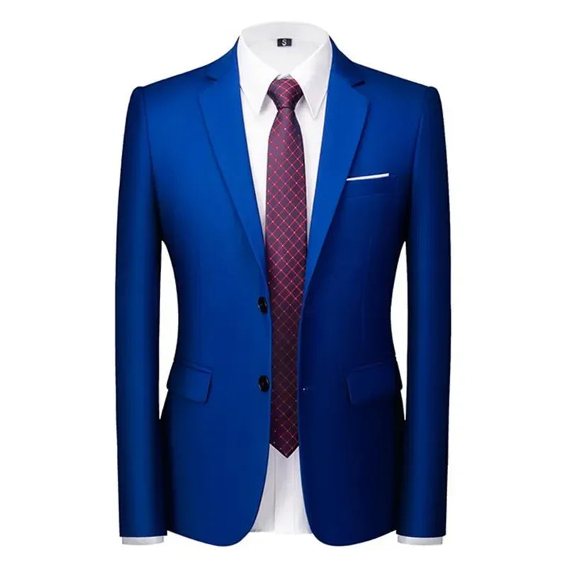 New Men Pure Colour Business Social Office Suit Slim Fit Jacket Fashion Simple Groom Wedding Tuxedo Dress Blazers Coats