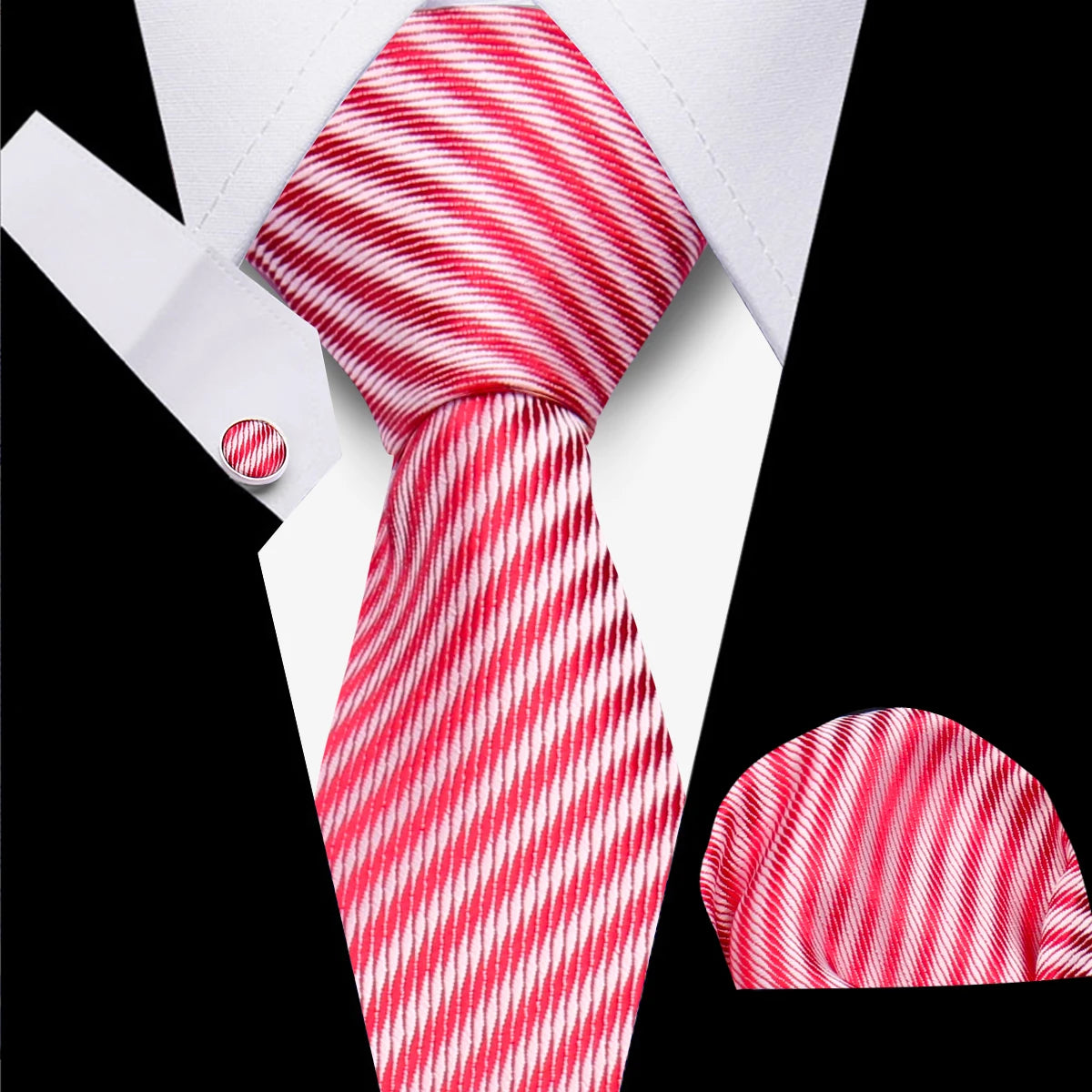Classic Elegant Ties For Men Fashion Gifts Striped Solid Necktie Handchief Cufflink 3 Pcs Set Wedding Business Suit Accessories
