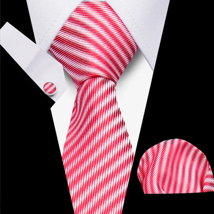 Classic Elegant Ties For Men Fashion Gifts Striped Solid Necktie Handchief Cufflink 3 Pcs Set Wedding Business Suit Accessories