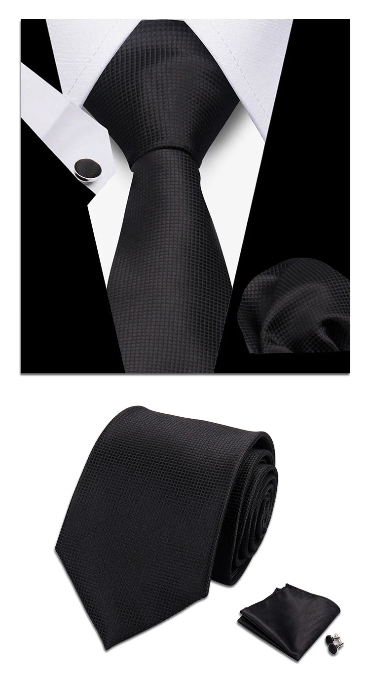 Classic Elegant Ties For Men Fashion Gifts Striped Solid Necktie Handchief Cufflink 3 Pcs Set Wedding Business Suit Accessories