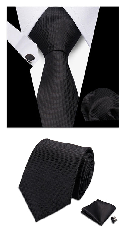 Classic Elegant Ties For Men Fashion Gifts Striped Solid Necktie Handchief Cufflink 3 Pcs Set Wedding Business Suit Accessories