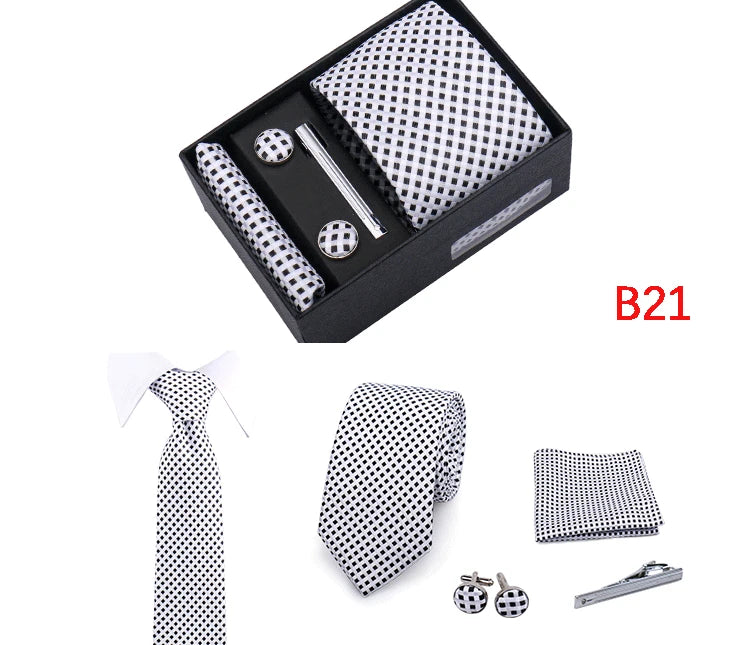 Ties Gift Box Brand Design Top Quality Jacquard Necktie Hanky Cufflink Set Tie Clip For Men Gravatas Business Wedding