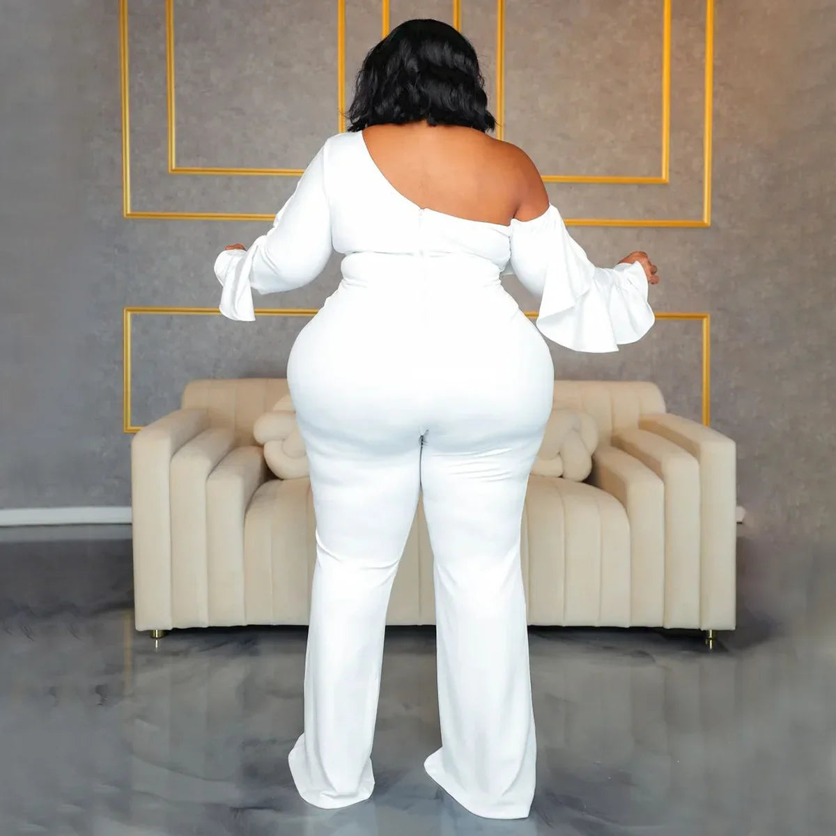 X6019 Plus Size Solid Color Women's Fashion Loose-Fit Cross-Border New Jumpsuit Without Straps Sexy Stylish Female Romper