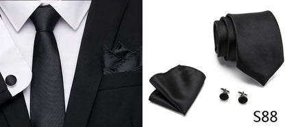 Hot Sale Holiday Gift Tie Pocket Squares Cufflink Set Necktie Dot Man Dark Grey Wedding Accessories Performance