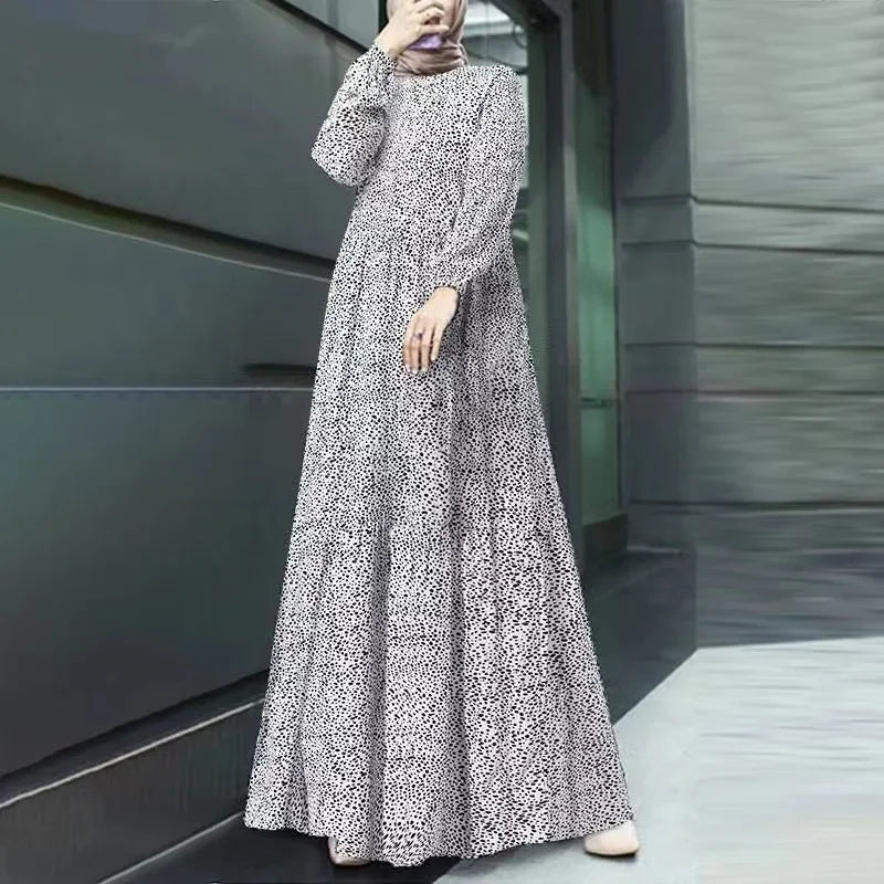 Spring Women Muslim Dress Full Sleeve O-Neck printed Turkey Sundress Bohemian Vintage Casual Holiday Islamic Clothing