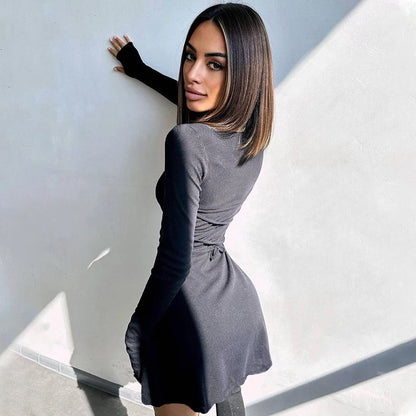 Spring European 2024 New Elegant Fashionable Simple Solid Color Women's Dress Cross-border Style Back Strap Waist-fitted Dress