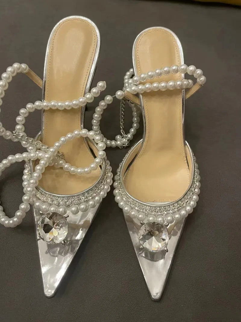 Clearance!!! Luxury Rhinestones Transparent PVC High quality Women Pumps Sandals Fashion Summer Stiletto High heels Party Shoes