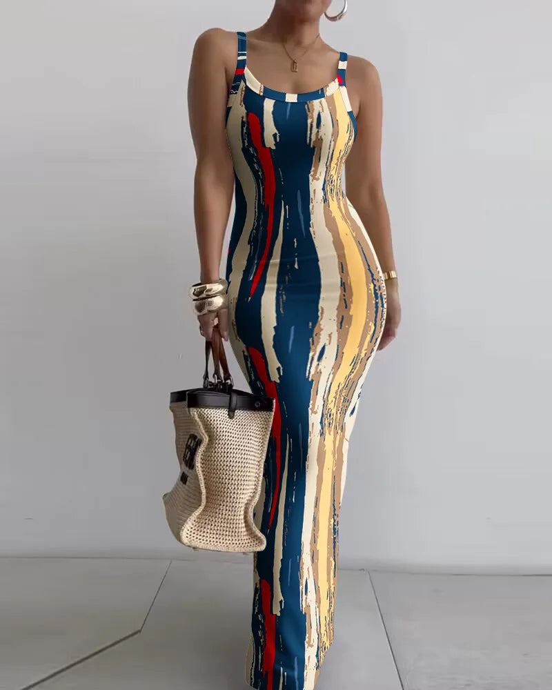 CM.YAYA Summer Women Sleeveless Strap O-neck Sexy 2024 Summer Long Evening Dress Knit Ribbon Night Club Party Maxi Dresses
