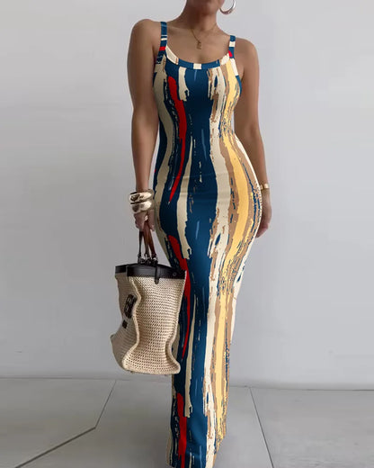 CM.YAYA Summer Women Sleeveless Strap O-neck Sexy 2024 Summer Long Evening Dress Knit Ribbon Night Club Party Maxi Dresses