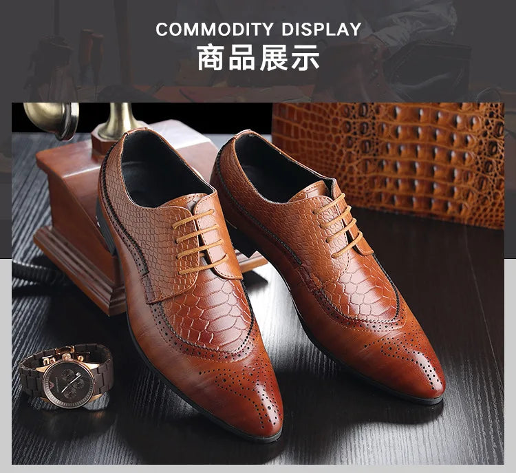 Business Casual Formal Lace-up Leather Shoes Men British Oxford Breathable Hombre Shoes Plus Size Office Wedding Flat Male Black