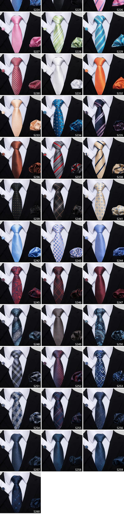 Hot Sale Holiday Gift Tie Pocket Squares Cufflink Set Necktie Dot Man Dark Grey Wedding Accessories Performance