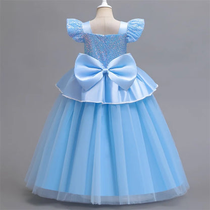 Cinderella Cosplay Costume Kids Clothes for Girls Sequins Princess Dress with Crown Gloves Birthday Party Ball Gown 3-10 Years