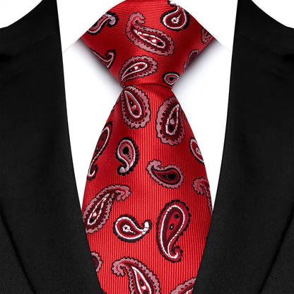 Luxury 8CM Mens Necktie Red Color Solid Stripes Paisley Ties For Man Groom Jacquard Woven Neck Tie For Business Wedding Party
