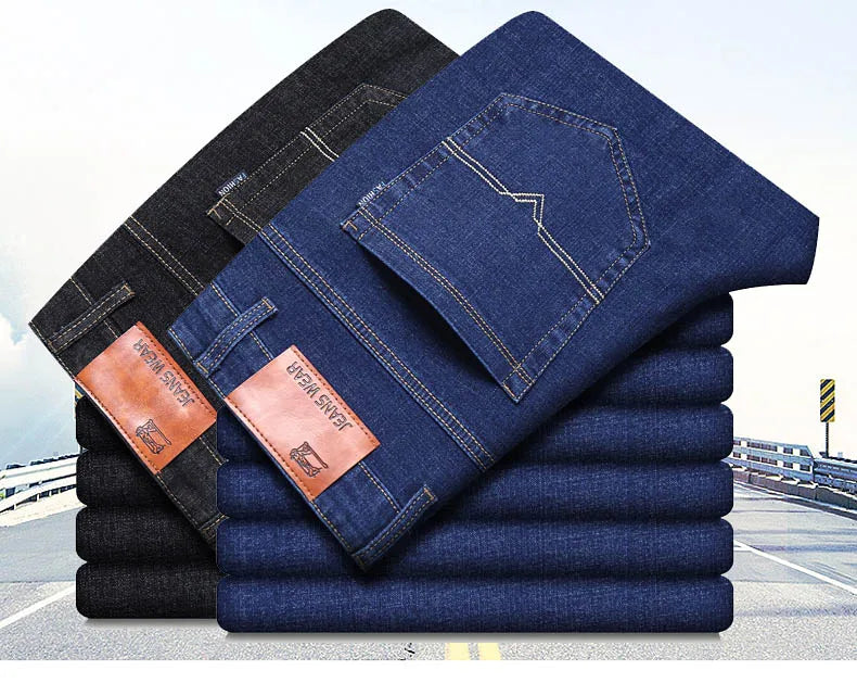 2024 NEW Men's Classic Style Casual Stretch Slim Jean Pants Male Brand Denim Trousers Black Blue Fashion Business Jeans