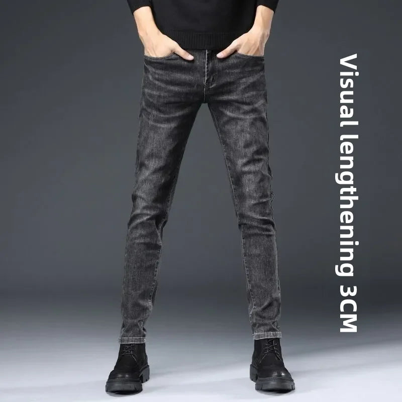 New Trendy Black Grey Jeans For Men Elastic Slim Fit Smooths Your Silhouette Casual Style Korean Version Versatile Long Pants