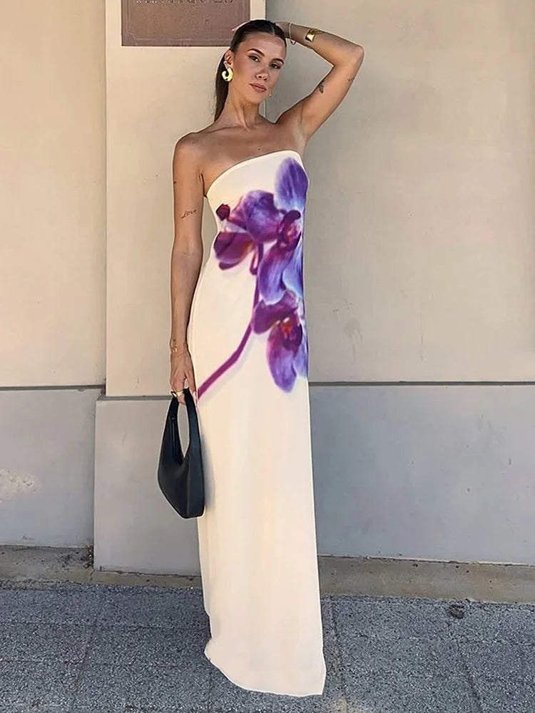 Spring/Summer Fashion Floral Print Bustier Dress Elegant Sleeveless Backless Loose A-Line Skirt Women's Casual Comfortable Dress