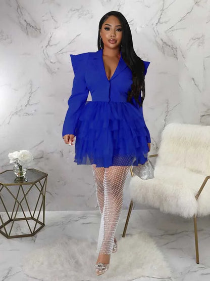 women Elegant and chic dress long sleeve spring female fashion dress mash blazer dress wholesale dropshipping