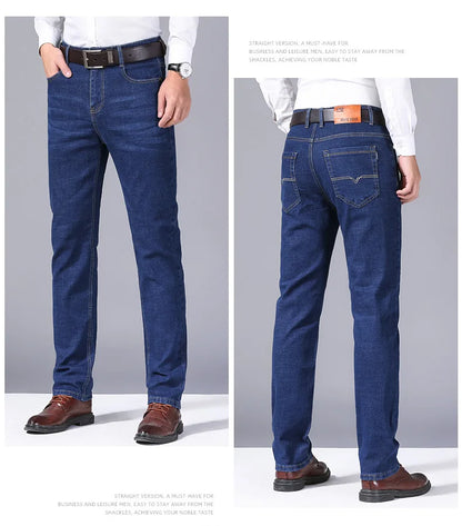 2024 NEW Men's Classic Style Casual Stretch Slim Jean Pants Male Brand Denim Trousers Black Blue Fashion Business Jeans