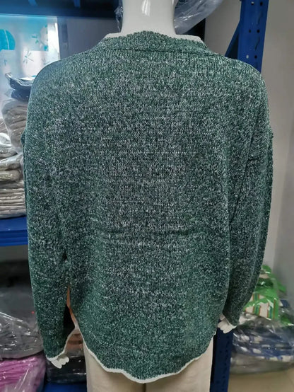 ALLUKASA 2025  Autumn Winter Women's Solid Color Long Sleeved V-neck Knitted Cute Pullover Sweater Loose