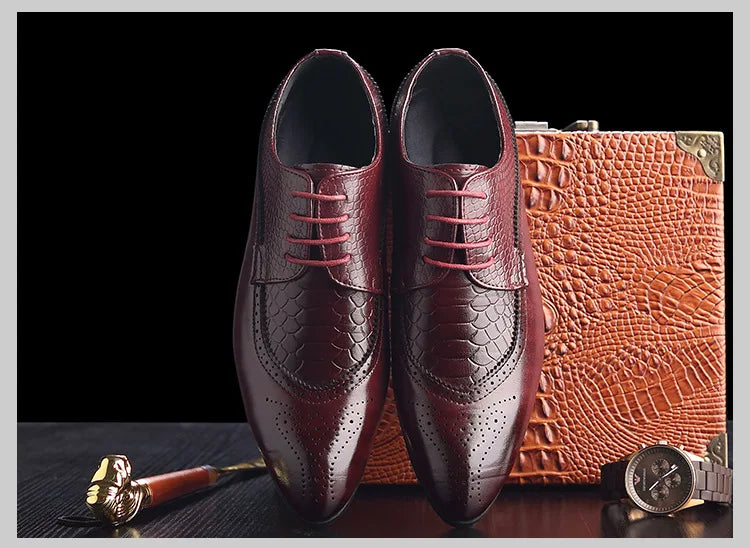 Business Casual Formal Lace-up Leather Shoes Men British Oxford Breathable Hombre Shoes Plus Size Office Wedding Flat Male Black