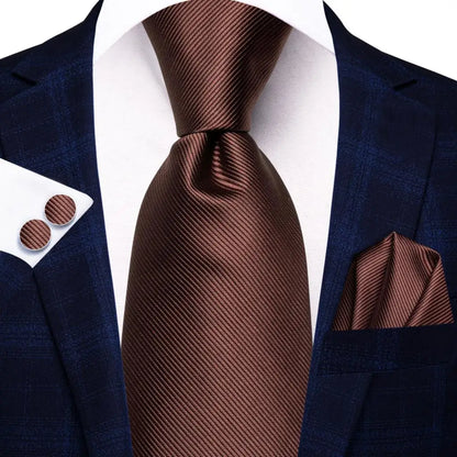 Hi-Tie Paisley Brown Tie For Men Elegant Mens Necktie Pocket Square Cufflink Groom Wedding Accessory Wholesale New Designer