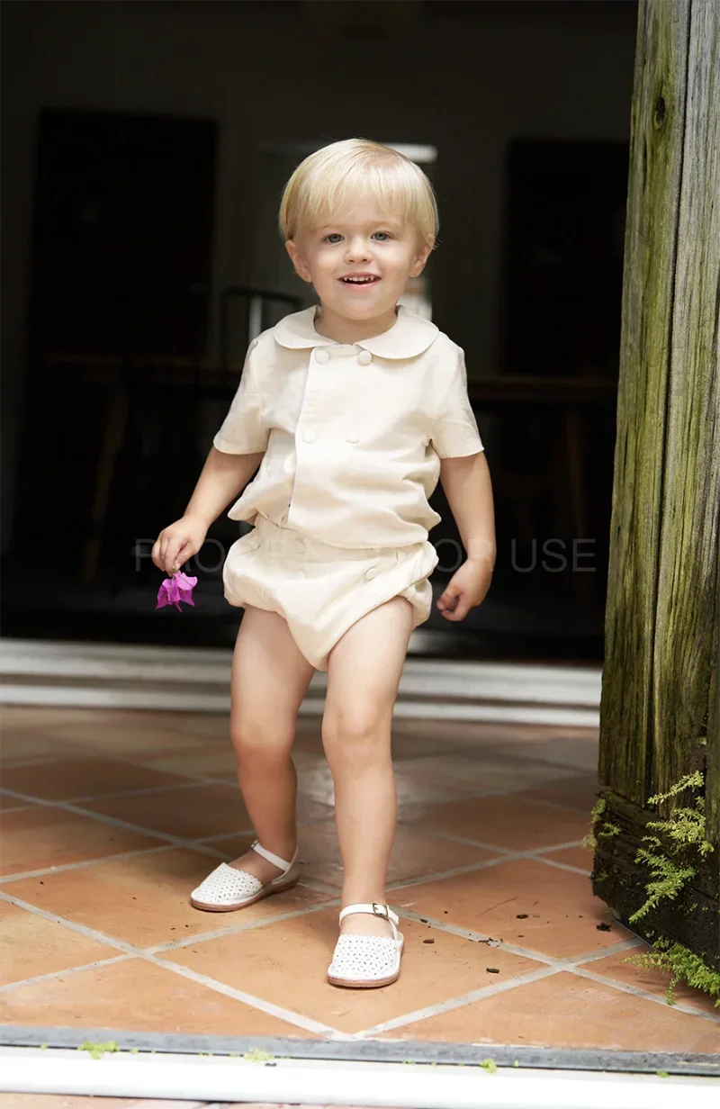 AS Linen Embroidery Collection 25SS Familly Match Clothing Set Girls Linen Dress Boy Shirt and Shorts
