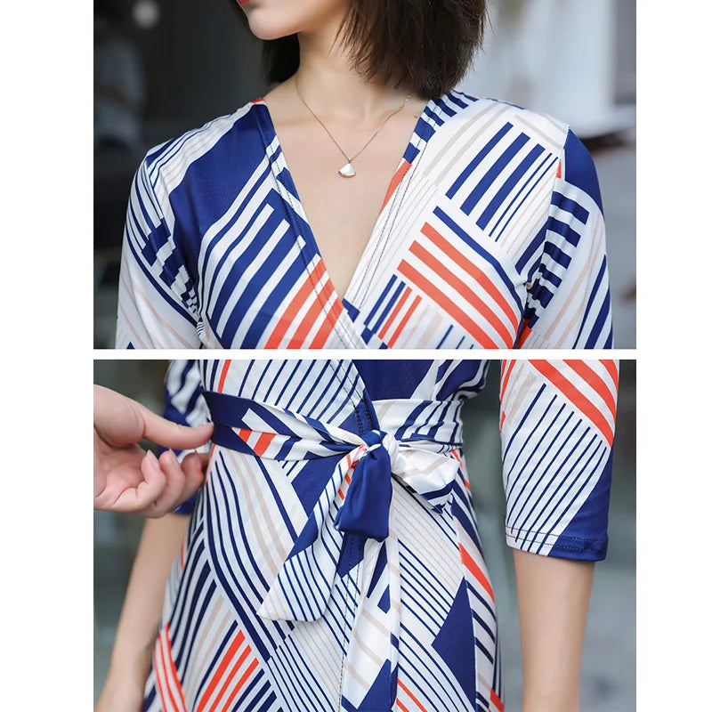 FANIECES Summer Wrap Dresses Women Sexy V Neck Split Maxi Dress Print Female Casual Beachwear Lace Up Party Vestidos Robe платье