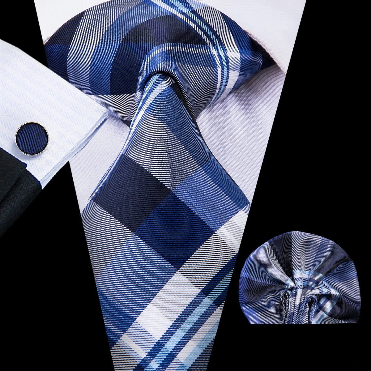 Hi-Tie Light Blue Solid Silk Wedding Nicktie For Men Hanky Cufflink Gift Men Tie Set Business Party Dropshipping Novelty Design