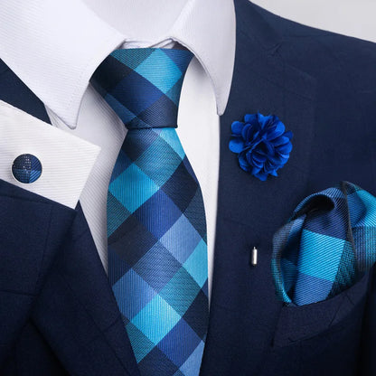 Luxury Mens Ties Floral Black Gold Ties Paisley NeckTie Pocket Square Cufflinks Brooch Set Men's Wedding Party Tie