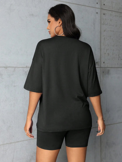 Plus size fashionable all-match shorts short-sleeved suit queen letter print simple and comfortable two-piece suit 2024 New