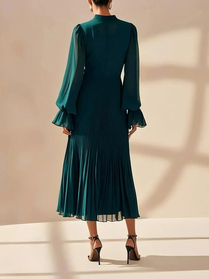 Elegant Ruffle Long Sleeve Dress for Women Chic Spring Summer Layered A Line Dress Lady Pleated Verstidos Prom Party Gowns