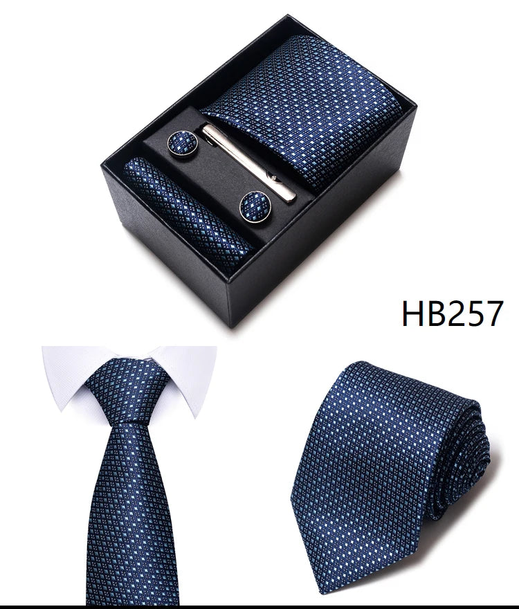 Mix Colors Wholesale 2023 New Style Wedding Gift Tie Pocket Squares Set Necktie Box Men Fit Wedding Blue Paisley