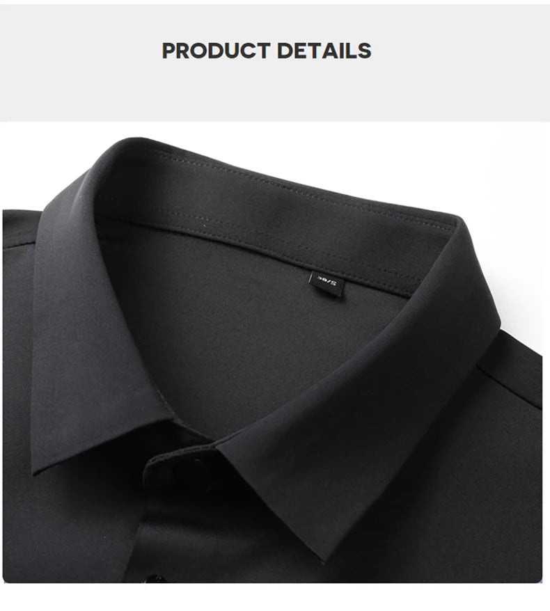 Men's High Quality Solid High Elasticity Seamless Comfortable Long Sleeve Shirts Slim Social Casual Business Formal Dress Shirt