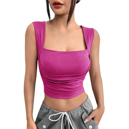 Korean Fashion Tank Crop Tops Women's Slim Fit Short Sexy Blouse Solid Square Neck Push Up Camisole Streetwear Y2k Tops футболка