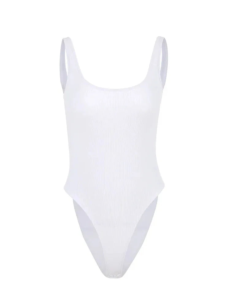 White Strappy Bodysuit Sexy Backless Ribbed Bodysuit Romper String Femme Sexy Sleeveless Tank Top Gloved Bodysuit Body Female