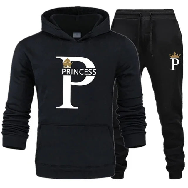 Prince Princess Print Couples Hoodie Set Men Women Unisex Sweatshirt Sweatpant Suit Lover Hoody Jogging Streetwear Tracksuit