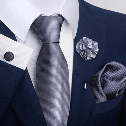Luxury Mens Ties Floral Black Gold Ties Paisley NeckTie Pocket Square Cufflinks Brooch Set Men's Wedding Party Tie