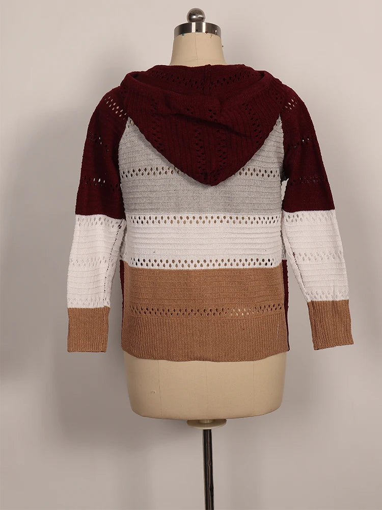 2024 Autumn and Winter New Casual Cardigan Women's Tops Plus Plus Zip Hoodie Colorblocking Lightweight Loose Top