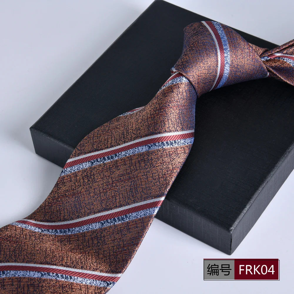 Brown Tie For Men Classic Style 8CM Tie Striped Jacquard Ties Wine Red Wedding Gravatas Formal Business Neckties Gifts For Men