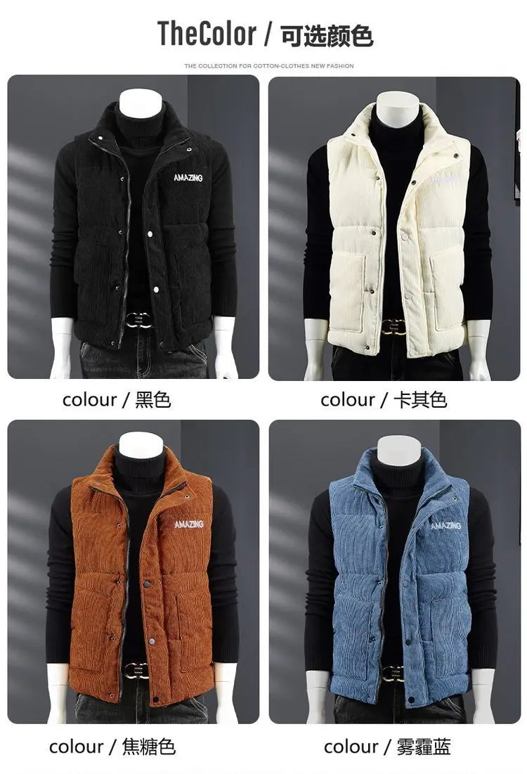 Waistcoat Male Wintertime Cotton Sill Young Person Korean Version Corduroy Vest Thickening for Warmth Men's Handsome Vest Jacket