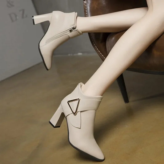 Women's Sexy Heels 2024 Autumn Winter Platform Buckle Pointed Ankle Boots Fashion High Quality Designer Women's Boot Botas Mujer
