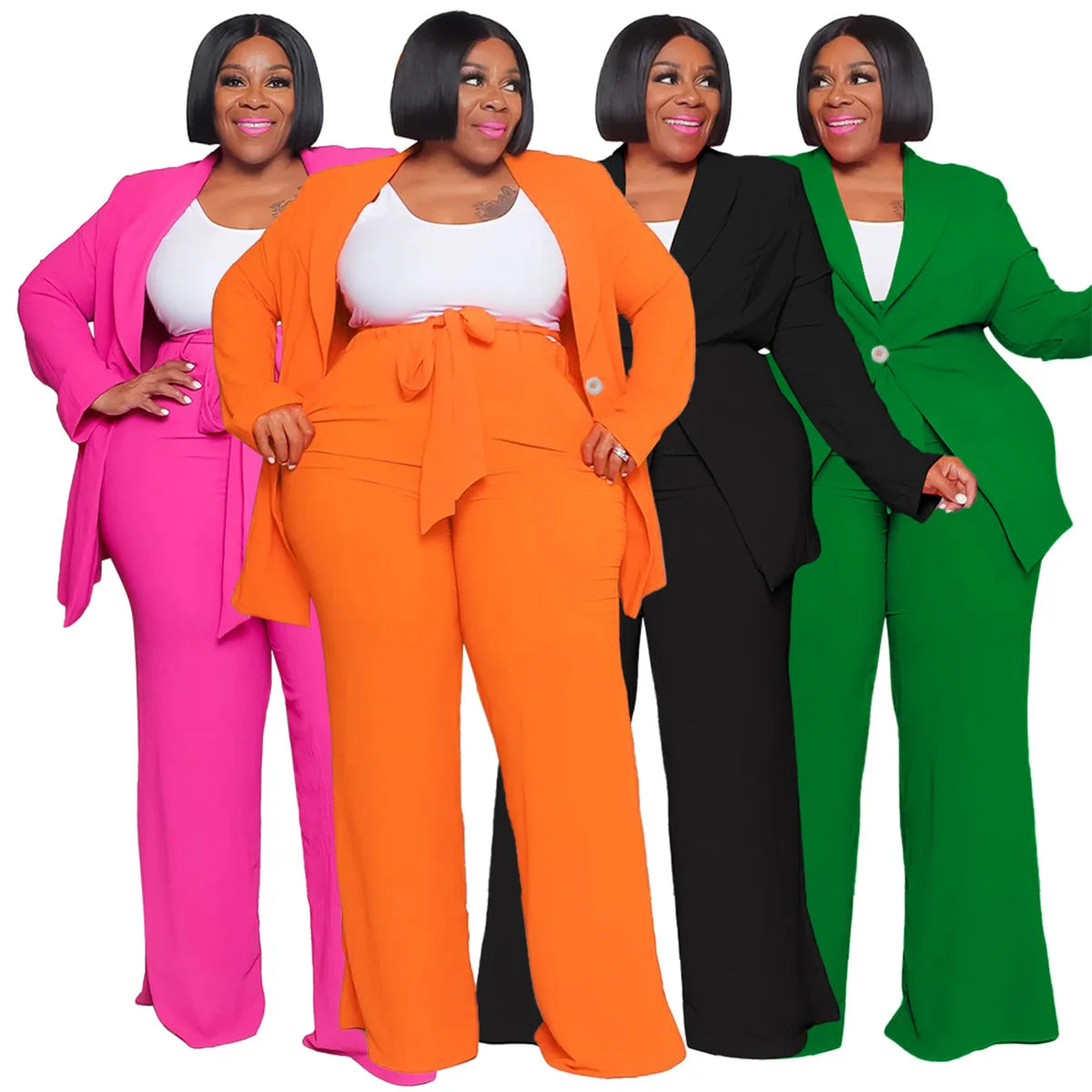 Fashionable Temperament Professional Woman Pants Suit Plus Size Blazer Casual Long-sleeved Trousers Lace-up Two-piece Suit