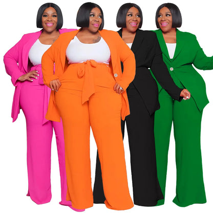 Fashionable Temperament Professional Woman Pants Suit Plus Size Blazer Casual Long-sleeved Trousers Lace-up Two-piece Suit