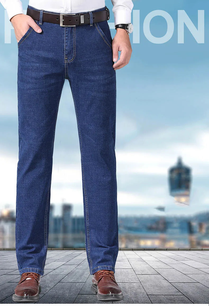 New Men Light Luxury Stretch Slim Fit Pants Comfortable Soft Business Fashion Straight Casual Denim Trousers Male Brand Clothing