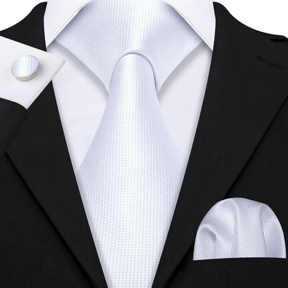 Barry.Wang Black White Gray Silver Silk Men Tie Handkerchief Cufflinks Set Jacquard Necktie for Male Wedding Business Party Gift