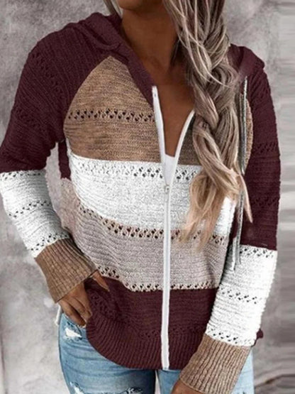 2024 Autumn and Winter New Casual Cardigan Women's Tops Plus Plus Zip Hoodie Colorblocking Lightweight Loose Top